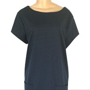 George Gingham Checkered Career Wear Tent Scoop Neck Midi Dress